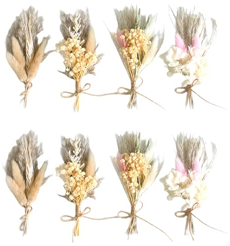 MEYAGOT Set di 8 mini bouquet di fiori secchi per artigianato, piccoli fiori naturali per fai da te, regali, cornici per foto, decorazioni per matrimoni