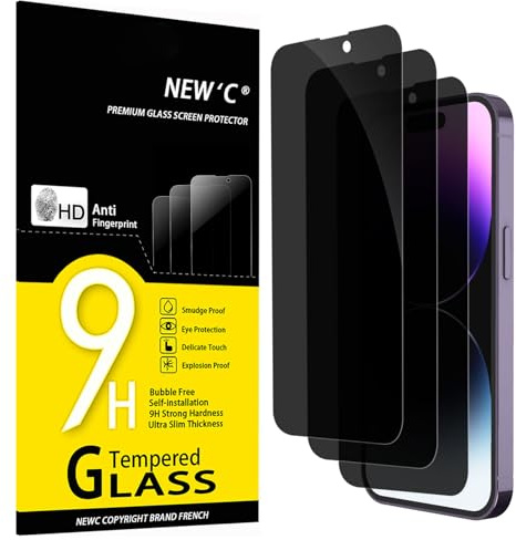 NEW'C 3 Stück, Sichtschutz für iPhone 14 Pro für Panzerglas (6,1 Zoll) für Panzerglas, Ausgewogener 35-Grad-schutzwinkel mit Augenschutz, Ultra-Haltbare 9H Härte, Blasenfrei