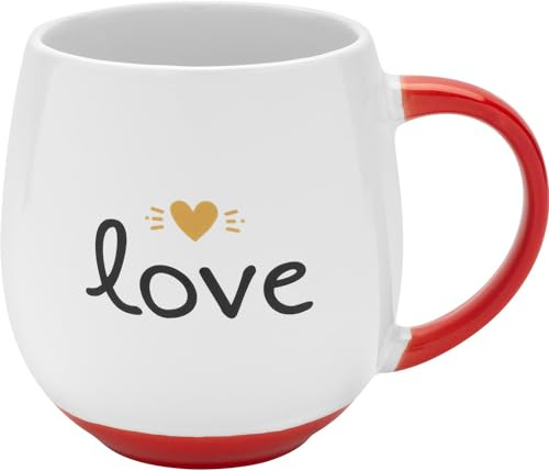 GRUSS & CO Tasse mit Motiv Love | bauchige Kaffeetasse, Porzellan, 50 cl, farbiger Henkel und Boden | Geschenk Verliebte, Liebe, Valentinstag | 73828