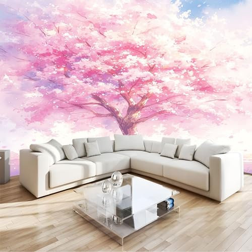 Carta da Parati Moderna Murale Fiori di ciliegio rosa dipinti Carta da Parati Murale 200x140 cm Foto Murale Soggiorno Camera Da Letto Ristorante Rivestimento d'arte Murale Decor