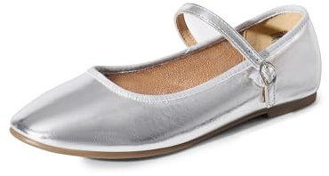 DREAM PAIRS Mary Jane-ballerinaskor för kvinnor, bekväma platta skor, elegant och mångsidig stil för arbete och vardag, Pu silver, 39 EU