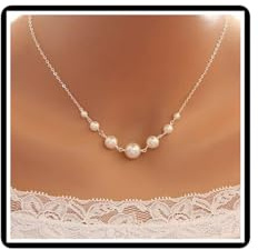 Faruodis Perlenanhänger Halskette Minimalistisch 7 Kunstperlen Halskette Kettenschmuck für Frauen Damen (Silber)