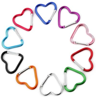 IPNSDON 10 Pezzi Moschettoni a Forma di Cuore, Portachiavi Piccoli, Portachiavi con Moschettone Colorati per Campeggio, Viaggi (Multicolore)