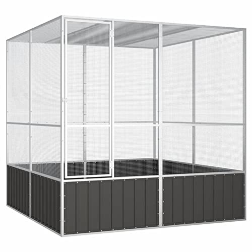 JUDYY Vogelkäfig, Voliere, Wellensittich Käfig, Papageienkäfig, Vogelvoliere, Vogel Käfig, Birdcage, Papagei Käfig, Anthrazit 213,5x217,5x211,5 cm Verzinkter Stahl