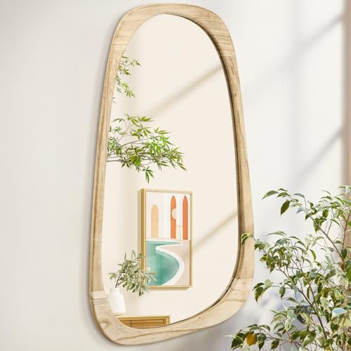 AAZZKANG Großer rustikaler Wandspiegel mit Holzrahmen, unregelmäßiger Wandspiegel, 91,4 x 61 cm, dekorativer asymmetrischer Hängespiegel für Badezimmer, Schlafzimmer, Wohnzimmer, Eingangsbereich