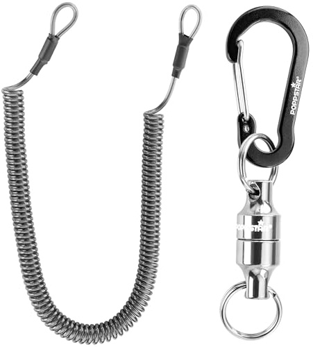 Poppstar magnetiskt spänne/frigöringsklämma med karbinhake, vidhäftningskraft 6 kg, spiralband, flugfiske, magnet, silver