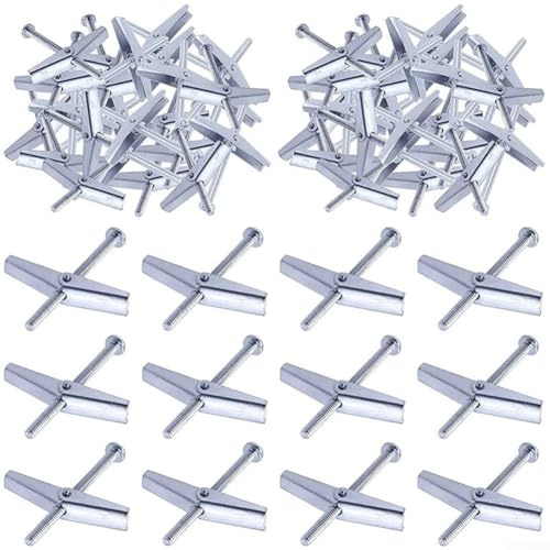 50 pernos de palanca, anclaje de mariposa para paneles de yeso, pernos de expansión de 1/8 pulgadas, rosca macho, para suspensión de pared hueca cargas pesadas