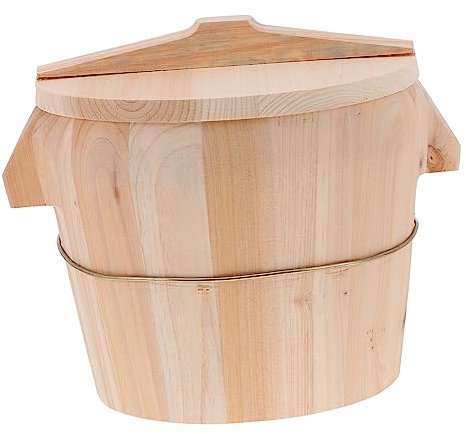 Ciieeo Vaporiera Per Riso in Legno Naturale 21 Cm Con Maniglia Antiscottatura e Fondo Estraibile, Secchiello Per Cottura Al Vapore Uniforme e Pulizia Facile, Set Per Cucina Domestica
