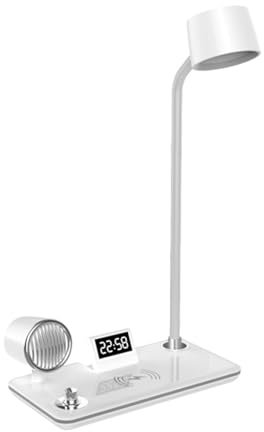 Tashace Tisch-LED-Lampe, Uhr, intelligente Lese-Schreibtischlampe, multifunktional, mit kabellosem Laden, Bluetooth-Lautsprecher, Atmosphäre, Nachtlicht for Schlafzimmer, Zuhause, Büro(White)
