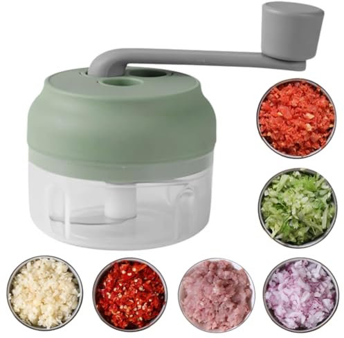 Manual Food Processor Vegetable Chopper, Mini Garlic Chopper Portable Handcrank Garlic Grinder Masher Onion Chopper, Manual Food Chopper Vegetable Cutter for Veggies, Ginger, Fruits, Nuts, Herbs