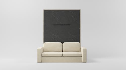 MAXIMAHOUSE Schrankbett Vertikal mit Sofa, Invento NOVA 140V mit Lattenrost aus Holz, Bett im Schrank 140x200 Erwachsene, Modern Concept und Design, Wandbett Klappbett (Eiche Charkiw/Stein+Beige)