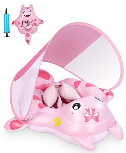 Salvagente Neonato,Salvagente Neonato con Parasole,Salvagente Bambini Gonfiabile,Ciambella Neonato Mare,Galleggiante Neonato per Bambini da 3 a 72 mesi,con Parasole UPF50+,Sedile Sicurezza Regolabile