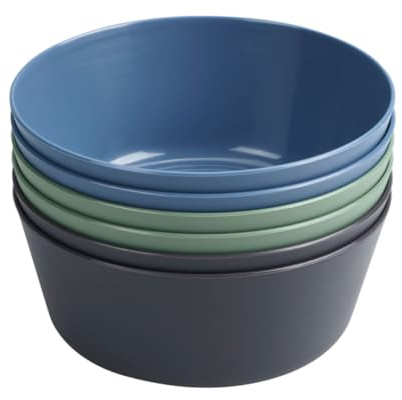 ABENA Essentialz Reusable Plastic Bowls Made from PP Material, Pack of 6 Unbreakable Plastic Colourful Cereal Bowls with 350ml Capacity. Dishwasher Safe Reusable Soup Bowls for Adults & Kids.