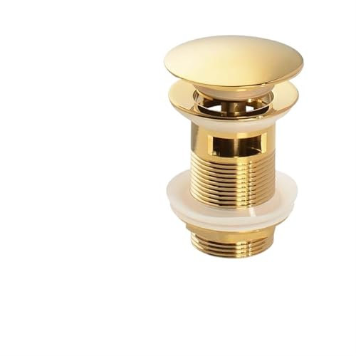 WaschbeckenstöPsel Waschbecken Push Down Pop Up Stopper Ablaufgarnitur in Gebürstetem Gold, Matt Schwarz, Weiß, Roségold, Gold, Chrom Waschbecken Zubehör Pop-Up-Beckenstopfen(Dark gold with hole)