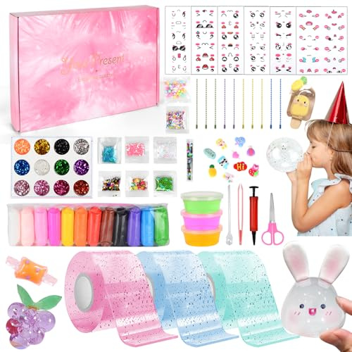 VICTERR Cinta Nano Tape Burbujas, 3 Piezas Celo Adhesivo Nano Tape Bubble Kit con Polvo de Purpurina Pegatinas, Cinta de Burbujas Soplable Nano Kit de Artesanía para Niños