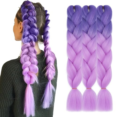 TESS 60 cm Extension per Treccine Africane Viola Scuro/Viola Lavanda, Extension Capelli Treccine 1 pcs Pezzi Jumbo Treccia (100g/Pezzi) Capelli Finti per Treccine