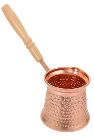 Mikikit Cafetera Turca de Cobre de 350Ml Mango de Madera Antiescaldadura Cafetera Multifuncional para Café y Leche para Uso Diario Casa