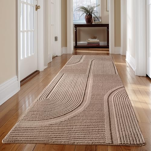 Carpetsale24 Teppich Boho Läufer 80 x 250 cm Beige, Weicher Skandinavischer Flurteppich mit 3D-Effekt, Waschbar & Pflegeleicht, Ideal für Küche, Eingangsbereich oder Bettseite