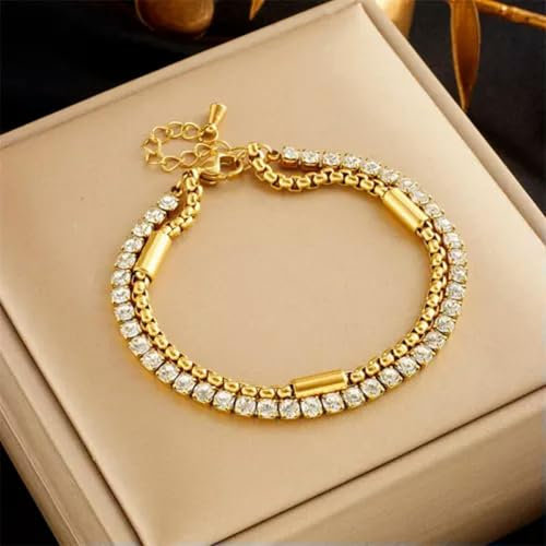 Vielseitiges mehrschichtiges Bettelarmband aus Edelstahl mit Diamanteinlage