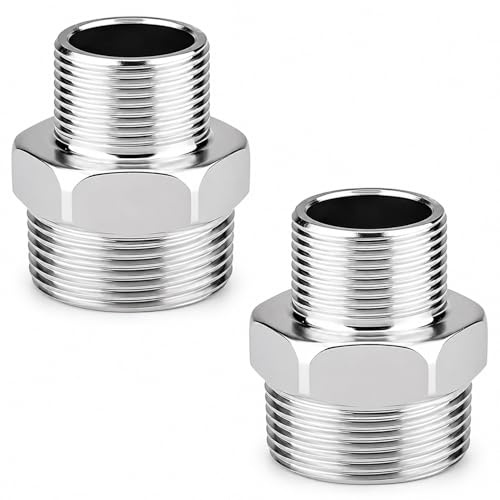 QZKJQDD 2 Stück Edelstahl Doppelnippel 3/4 Zoll AG x 1/2 Zoll AG, Reduzierstück 3/4 auf 1/2 Außengewinde, Adapter 3/4 auf 1/2 Zoll, Geeignet für Industrie, Rohre, Wasser Usw