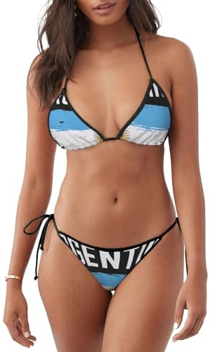 MyPiky Bandera Argentina (2) Bikini con estampado de 2 piezas para mujer, traje de baño deportivo, traje de baño de moda, playa, piscina, día festivo de verano, Negro -, XL