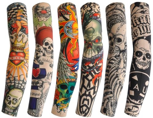 Lot de 6 manchettes de tatouage pour homme, chaussettes de tatouage, tatouage temporaire, protection de tatouage pour enfants, pour carnaval, Halloween, Noël, costume Rockstar, carnaval