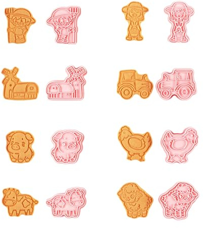 8 piezas de moldes para galletas, cortador de galletas, forma de animales de granja, herramientas para hornear, textura para la familia
