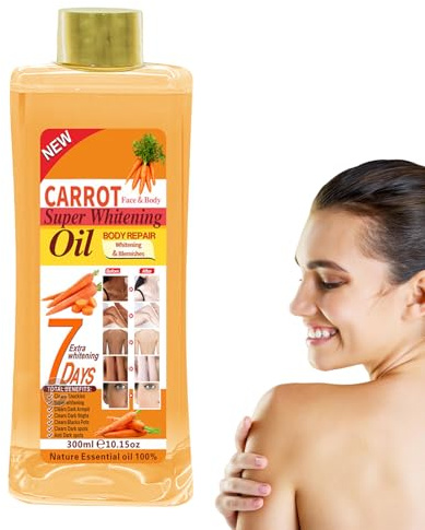 Gurkmeja – 300 ml blekande kropp och ansiktsolja med vitamin C | djup hydrering fuktgivande hudoljor | super-vitare – gurkmeja – massageoljor för mörka fläckar, hyperpigmentering och Al