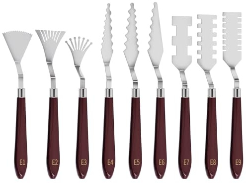 FOCMKEAS 9 Pcs Palette Knife, Odd-Tooth Art Spatula, Baking Paint Handle