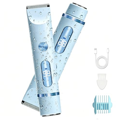 XkuiHF 2 in 1 Rasoir Electrique Femme, Tondeuse Femme Intime, IPX7 Étanche Rasoir Femme, utilisation humide et sèche pour le visage, les aisselles, les jambes (Bleu)