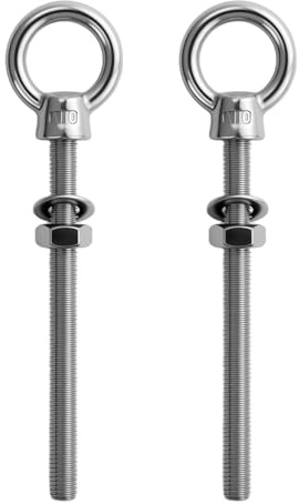 2 Pezzi Viti Occhio con rondelle e Dadi Esagonali, M10 x 120 mm Vite Anello Lunga,Bullone Occhiello, Dado Anello in acciaio inox, Filettatura occhio,per Fissaggio, Appendere