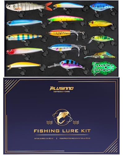 PLUSINNO Fishing Lures kit, Bass Fishing Lures for Freshwater， Fishing Gear Set Gifts for Men, Father's Day Fishing Gifts for Men, Fishermen, and Anglers.