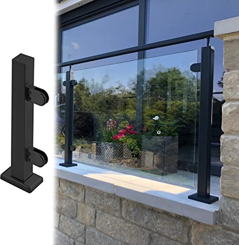 Poteaux de balustrade en verre noir très résistants – Système de balustrade sur pied pour une utilisation commerciale – Idéal pour les couloirs, les terrasses et les paliers – Design élégant