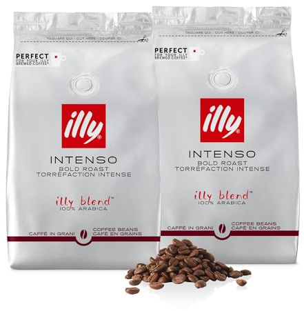 illy Coffee - Coffee Beans - Intenso - 100% Arabica Coffee - Ideal for Moka Pots, Filter Coffee, Espresso and Lungo Coffees - Pack of 2 (2 x 500g)