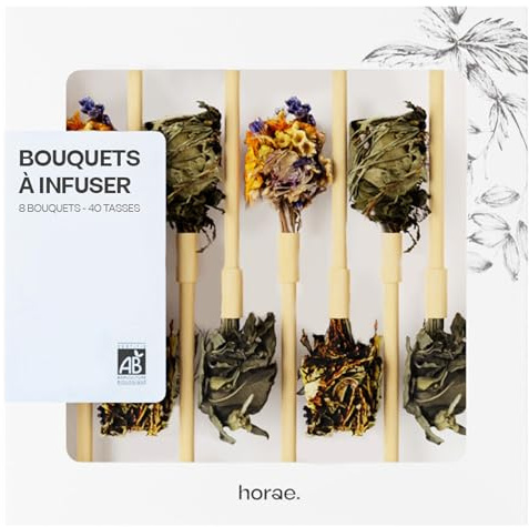 Horae - Coffret infusions - Tisanes bio - Idée cadeau - 8 bouquets à infuser - 4x2 compositions florales - Fleurs de thé à offrir