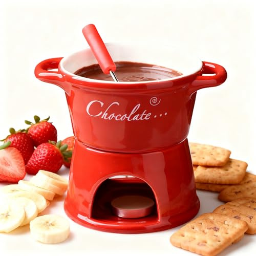 Chocolate Fondue Sets with Forks, Ceramic Chocolate Melting Cup, Heat-Resistant Melting Butter Pot for Date Night Birthday Wedding Appetizer Dessert Cheese Candy (Candles Not Included)