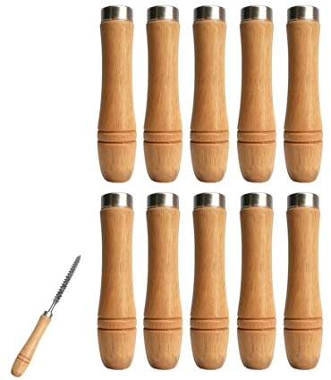 10 Pièces Poignée de Fichier en Bois avec Colliers en Métal, Manche en Bois Ergonomique pour Outils de Lime Manuels de 11 cm, Poignée de Dossier Durable pour Travaux de Bricolage et Réparation (11cm)