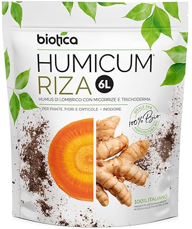 Biotica Humicum Riza Humus di Lombrico con Micorrize e Trichoderma 6L | Migliora la Fertilità del Suolo e lo Sviluppo Radicale - Ideale per Piante, Fiori e Orticole