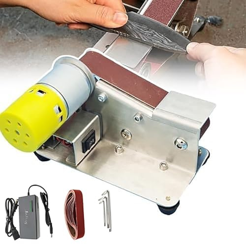 Mini lijadora y pulidora de banda, máquina ajustable de 7 velocidades de 4000-9000 RPM, mesa de ángulo de 15° para eliminación de óxido de bricolaje, decapado de pintura, compacta y versátil