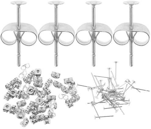 Operitacx Monachelle per Orecchini Accessori Sicuri e Resistenti 50 Pezzi Kit fare Orecchini in Acciaio Inossidabile Argento per Creazioni Fai da Te