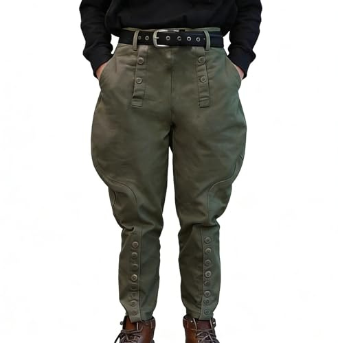 Pantalon d'équitation en coton style militaire de la Seconde Guerre mondiale - Pantalon d'équitation kaki avec fermeture boutonnée sur les jambes