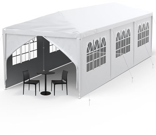 YRHome Pavillon 3x9m mit Seitenteilen Gartenpavillon Wasserdicht Dachmaß Gartenzelt Partyzelt UV Schutz Festzelt Winterfest Bierzelt Stabil Camping Zelt mit Fenstern Weiß