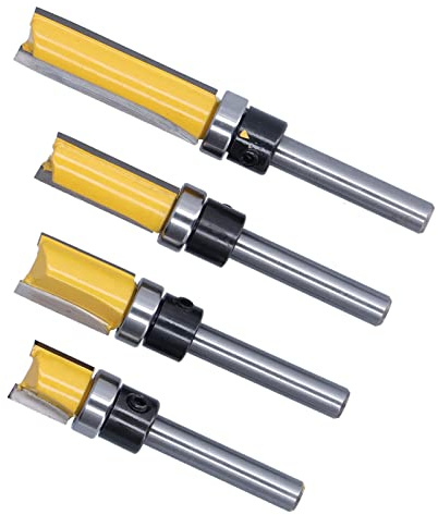 ZDETGU Set di Punte per Fresatura - 4 Frese per Tenoni a Filo con Gambo da 1/4 per la Lavorazione del Legno - Taglio per Legno MDF Laminato - Punte Modello con Gambo Tondo per Rifinitura di