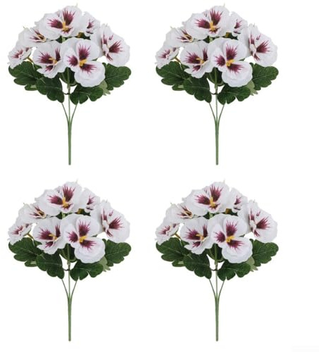 Realistic Multicolor Pansy Artificial Flowers (4-Pack) – Lifelike Plastic Faux Floral Décor for Home, Wedding Table Centerpieces & Party Decoration(4-Pack(4-Pac(4-Pa(4-P(4-(4((White)