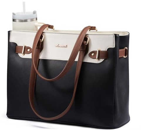 LOVEVOOK Handtasche Damen Mittelgroß, 17,3 Shopper Tasche Arbeitstasche Elegant Laptoptasche Groß, PU Leder Tote Bag Women Lehrertasche Aktentasche mit Laptopfach für Business, Schule, Büro