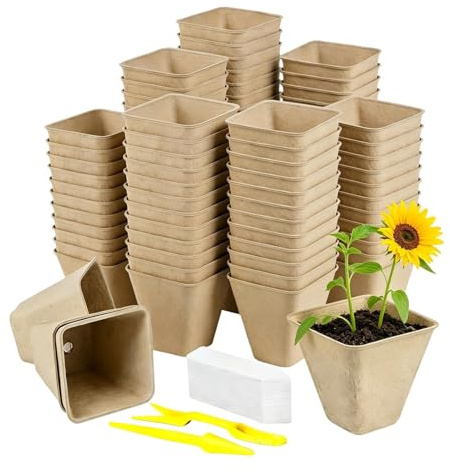 TyCylKu Vasi per Piantine,70 Pezzi di contenitori Quadrati riutilizzabili per Giardinaggio,Kit con Vasi di Torba E Piantatrice di Giardino da Vivaio | per Esterno Balcone Cortile Giardino Serra