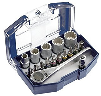 kwb Bit-Box - 17-teiliges Set mit Bits und Umschalt-Knarre - Robuste Kunststoff-Box mit Gürtelclip