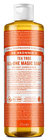 Dr Bronner's 18-in-1 Pure Castile Liquid Soap, Made with Organic Oils, Used for Face, Body, Hair, Laundry, Pets and Dishes, Certified Fair Trade & Vegan Friendly, 473ml Recycled Bottle