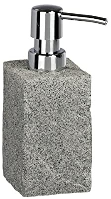 WENKO Seifenspender Granit, nachfüllbarer Seifendosierer für Badezimmer und Küche in Stein-Optik, Fassungsvermögen: 215 ml, 8,8 x 16 x 6,5 cm, Grau