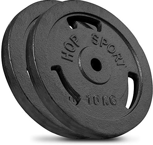Hop-Sport Gusseisen Hantelscheiben Set 20 kg (2 x 10 kg) mit 31 mm Lochdurchmesser, ideal für Standard 30mm Langhantelstangen, Robuste Gewichtsscheiben für Fitness- und Krafttraining